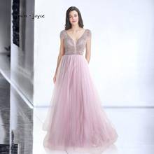 Lemon joyce Elegant Prom Dresses 2020 V-neck Short Sleeves Backless Beading A-line Evening Gown for Women Plus Size 2024 - buy cheap