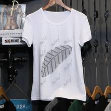 Camiseta con estampado de diamantes de imitación para mujer, blusa blanca básica con cuello redondo, camisetas divertidas de manga 2021 2024 - compra barato