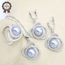 3 Colors Pearl 925 Silver Wedding Jewelry Set for Women White Gray Pink Earrings Necklace Pendant Ring Gift Box 2024 - buy cheap