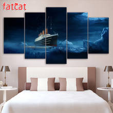 FATCAT-Cuadro de diamantes de imitación del Titanic Iceberg, cuadrados o redondos de imitación bordado de diamantes, decoración para el hogar, 5 paneles, AE937 2024 - compra barato