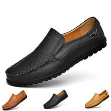 Sapatos casuais masculinos de couro genuíno marca de luxo 2021 mocassins dos homens deslizamento respirável em preto sapatos de condução mais tamanho 37-47 2024 - compre barato
