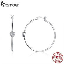 BAMOER Authentic 925 Sterling Silver Big Circle Love Heart Shape Clear CZ Drop Earrings for Women Wedding Silver Jewelry SCE518 2024 - buy cheap