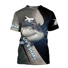 Новинка лета 2021, Мужская Уличная футболка с 3D принтом и коротким рукавом, футболка с принтом LOVE Shark, Повседневная дышащая забавная футболка большого размера 2024 - купить недорого