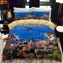 AHSNME City Coastline Комплект постельного белья с цифровым принтом, пододеяльник для отдыха, отдыха, порт, Хорватия, король, королева, двойной пододеяльник, комплекты 2024 - купить недорого