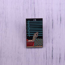 Nine of Swords A Woman Sitting The Bed Enamel Pin Rectangle Card Brooch For Skirt Coat Jacket Denim Badge 2024 - buy cheap