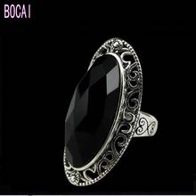 Anillo de plata de primera ley con diseño tallado para mujer, sortija, plata esterlina 925, piedra negra natural, S925, nueva 100% 2019 2024 - compra barato