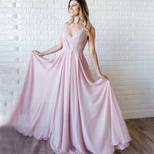 Blush Pink Long Evening Dress V-neck Spaghetti Straps A-line Robe De Soiree Pleats Chiffon Prom Party Dresses Evening Gowns 2024 - buy cheap