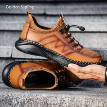 Golden Sapling Fashion Men's Casual Shoes Breathable Genuine Leather Loafers Classic Walking Jogging Shoe Vintage Men Footwear 2024 - buy cheap