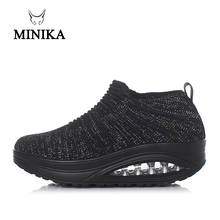 Minika Women Slimming Shoes Fly Wire Air Slip-on Sneakers 2019 New Wedge Height Increasing Female Toning Swing Shoes 2024 - купить недорого