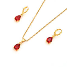 Bangrui-Conjunto de collar y pendientes con colgante de piedra roja en forma de gota de agua, joyería nupcial de oro para fiesta, regalo para mujer 2024 - compra barato