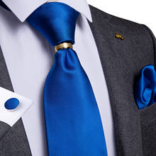 New Designer Men Tie Blue Solid Silk Wedding Tie For Men DiBanGu Handkerchief Cufflinks Ring Tie Set Business Fashion ZH02-850 2024 - buy cheap