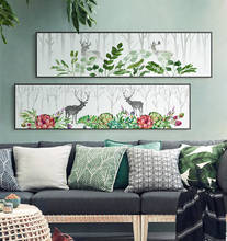 Arte de parede estilo nórdico, veado verde, floresta, moderno, abstrato, varanda, sala de estar, fotos decorativas, sol dourado 2024 - compre barato