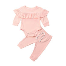 Newborn Infant Toddler Baby Girl Romper Tops Jumpsuit Long Sleeve Ruffle Tops Pants Kids Outfit  Plain Leggings Clothes Set 2024 - buy cheap