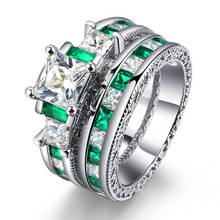 Anel de joalheria de luxo com strass branco/verde, conjunto de anéis de zircônia, acessórios para mulheres, casamento, noivado e casamento 2024 - compre barato