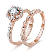 FNIO New Fashion Wedding Ring Set For Women Luxury Cubic Zirconia Jewelry Rose Gold Crystal Zircon Rings Engagement Ring 2024 - buy cheap