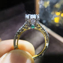 Huitan anel de casamento feminino, anel clássico com design redondo zircônio cúbico em dois tons presente de aniversário para amantes joias de alta qualidade 2024 - compre barato