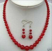 Красивый 6-14 мм натуральный красный круглый бисер ожерелье 18 "серьги набор 2024 - купить недорого