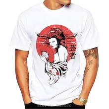 Camiseta Harajuku de Japón para hombres, camisa de diseño de Geisha y Guerrero, blanca, de manga corta, informal, sin pegamento, con estampado de sublimación 2024 - compra barato