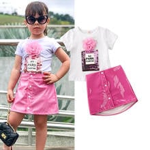 Conjuntos de roupas de verão para crianças, roupas infantis para meninas 1-5 anos, manga curta, estampa floral 3d, camisetas de couro, roupa de verão 2024 - compre barato