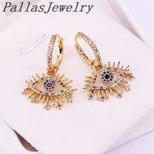 10Pairs,Delicate Rainbow micro pave cz eye shape charm Dangle Earrings For Women Girls Gold Color Fashion Zirconia Party 2024 - buy cheap