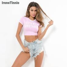 Irene-camiseta feminina manga curta, retrô, estampa de letras, slim, verão, clube, roupa 2024 - compre barato