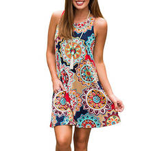 Summer Beach Dress 2020 Women Sleeveless Boho Print Dress Casual O-Neck Pockets A-Line Loose Dress Plus Size 3XL Vestidos 2024 - buy cheap