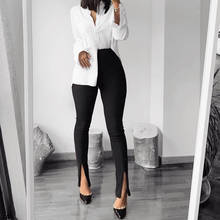 Women High Waist Solid Color Flare Pants 2021 Skinny Slim Black Long Trousers Streetwear Joggers Women Side Slit Pants pantalon 2024 - buy cheap