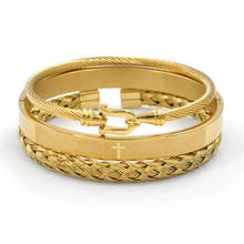 Conjunto de joyería de acero inoxidable para hombre y mujer, brazaletes cruzados de Color dorado y negro, pulsera de alambre con Cable, bisutería Punk, regalo Cristiano 2024 - compra barato