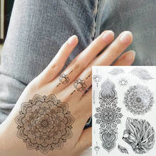 Tatuaje de henna pegatinas temporales tatuajes de mano negro encaje de alheña mandala tatuaje temporal pegatina flor India árabe pegatina trasera 2024 - compra barato