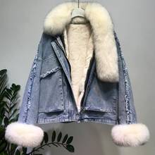 Winter Women's Warm Real Natural Fox Fur coat + Fake Rabbit Hair Liner Denim Jacket Female Longer Fox Fur Outerwear F2412 2024 - buy cheap