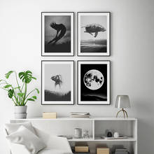 Pintura en lienzo de estilo abstracto escandinavo, póster de bosque de Luna blanca y negra e impresiones, imágenes artísticas de pared para sala de estar y el hogar 2024 - compra barato