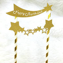 Gold Happy Birthday Cake Topper Flags Glittler Stars Birthday Party Cake Baking Decoration Birthday Cake Flags 2024 - buy cheap