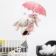 Cute Couple Bunny Under Umbrella Wall sticker For kids room home decor Rabbit wallpaper living room bedroom decor Decals mural 2024 - buy cheap