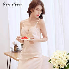 Sexy Lingerie Silk Nightgown Satin Sleepwear Bra Pad Night Dress Women Sleeveless V-Neck Homewear Floral Lace Luxury Nightwear 2024 - buy cheap