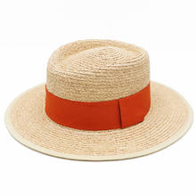 Handmade Solid Color Natural Straw Boater Hat Women Summer Hats Elegant Rinbow Band Skimmer Hats for Men Wide Brim Beach Sun Hat 2024 - buy cheap