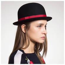 Sombrero de fieltro de lana para mujer, bombín de satén forrado para fiesta, disfraz Formal de Fedora, sombrero de mago, color negro 2024 - compra barato