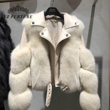 Casaco de couro real de raposa feminino, sobretudo feminino pele natural da moda de inverno 2020 2024 - compre barato