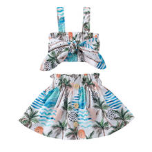 New Girl’s Summer Two Piece Set Fresh Plant Printing Knotted Suspender Tops and Button A-line Midi Skirt 2024 - buy cheap
