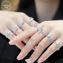 Aazuo anel de pedras reais de ouro branco 18k, anel aquarela quadrado de diamantes para mulheres, presente da moda para aniversário e mulher 2024 - compre barato