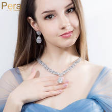 Pera conjunto de joias luxuosa de casamento, presente de casamento, pedra de cristal azul e branca, colar e brincos grandes para mulheres j062 2024 - compre barato