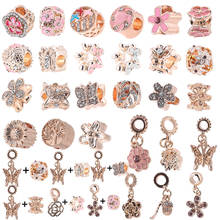 Pingentes de borboleta e flor rosa para pulseiras, colares "diy" para mulheres e homens, acessórios de joias, 2 estilos de 2021 2024 - compre barato