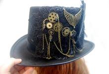 Handmade Steampunk Retro Vintage Top Hat Gothic Wool  Hats With feather Gears Lace Wings Chain Party Accessories 2024 - buy cheap