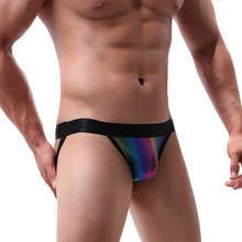 Rainbow Stripes Sexy Jockstrap Thong Underwear Gay Men Thongs And G Strings Low Waist Mens Bulge Jock Strape Male Lingerie 2024 - buy cheap