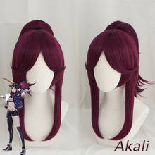 Peluca de Cosplay de juego LOL para mujer, cabellera larga y recta de estilo KDA POP/STAR Akali, color rojo púrpura, pelo de piel 2024 - compra barato