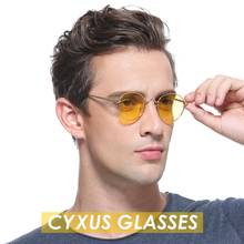 Cyxus óculos anti luz azul unissex, óculos para uso em computadores anti fadiga ocular lentes amarelas armação de metal redonda óculos para homens/mulheres 8702 2024 - compre barato
