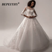 BEPEITHY Three Quarter Sleeves Lace Wedding Dress For Women 2021 Sexy Backless Wedding Bouguet A-Line Bridal Gown With Belt New 2024 - buy cheap