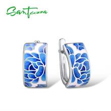 SANTUZZA Silver Earrings For Women Genuine 925 Sterling Silver Blue Flower Enamel Earrings Trendy Gift Fine Jewelry Handmade 2024 - buy cheap