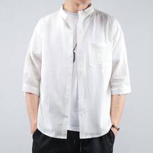 Camisa de linho masculina, jaqueta curta para homens, estilo chinês, de algodão, cânhamo, meia manga, casual 2024 - compre barato