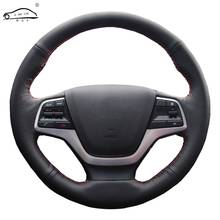 Genuine Leather car steering wheel Cover for Hyundai Elantra 4 2016 2017 Solaris 2017 Accent 2018/Steering-Wheel Handlebar Braid 2024 - buy cheap