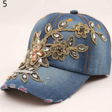 Moda wintage chapéu boné sol sombreamento feminino boné de beisebol chapéu de strass senhora floral denim snapback boné 2024 - compre barato